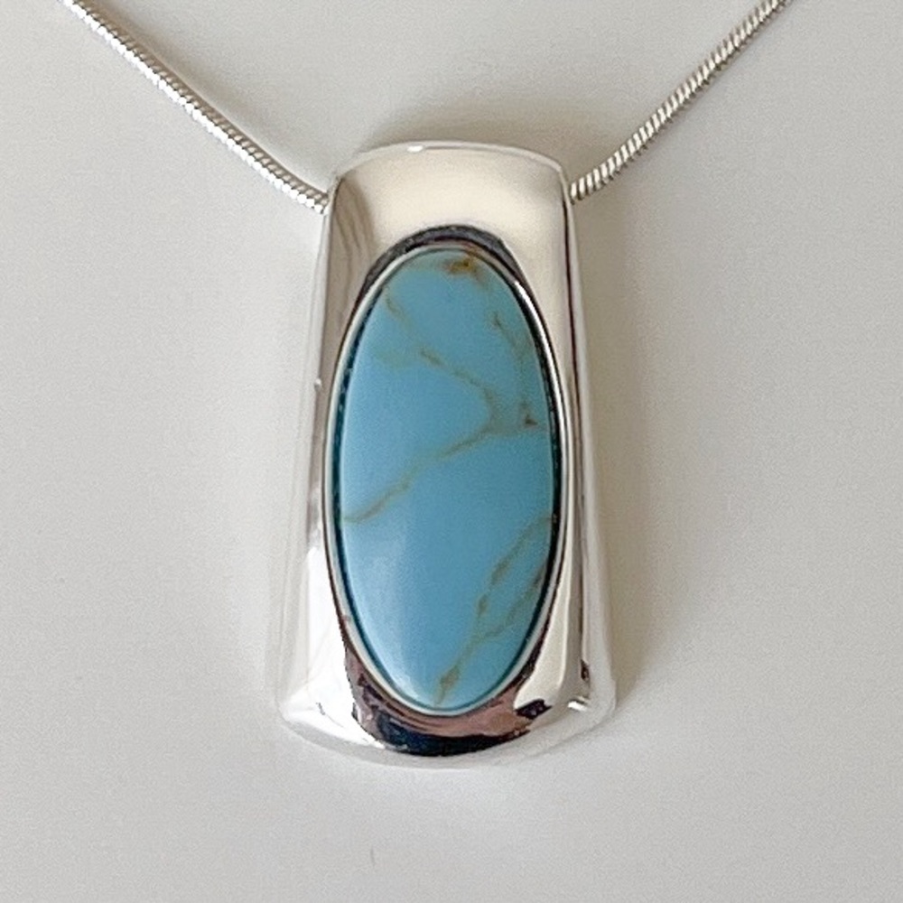 Ralph Lauren Silver Tiered Necklace + Turquoise Stone Pendant | 17–19” | GUC - Picture 6 of 9